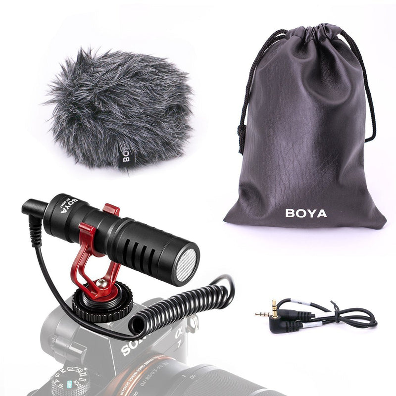 BOYA by-MM1 Shotgun Video Microphone with Shock Mount, Deadcat Windscreen, Case Compatible with iPhone/Andoid Smartphones, Canon EOS/Nikon DSLR Cameras Camcorders for Live Streaming Audio Recording