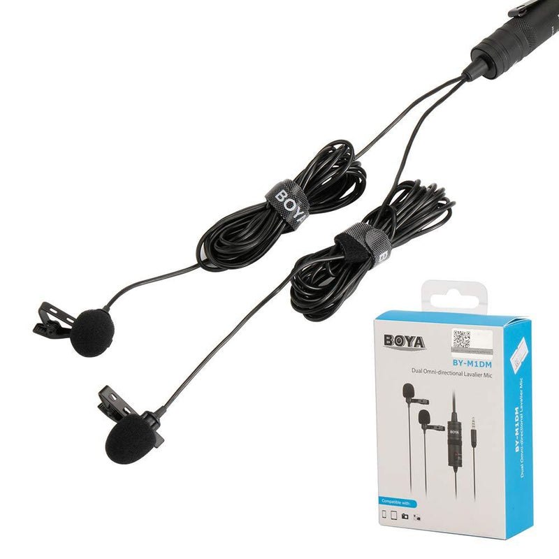 BOYA BY-M1DM Lavalier Clip-On Microphone Omnidirectional Lapel Mic for Smartphone DSLR Camera Video Recorder Dual