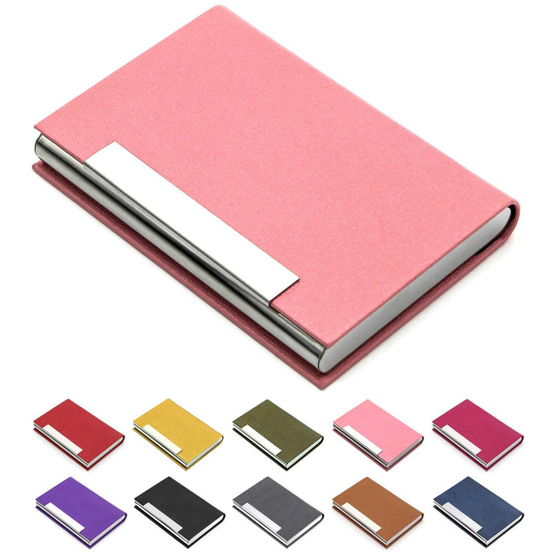Padike Business Card Holder, Business Card Case Professional PU Leather & Stainless Steel Multi Card Case,Business Card Holder Wallet Credit Card ID Case/Holder for Men & Women. (Pink) Pink