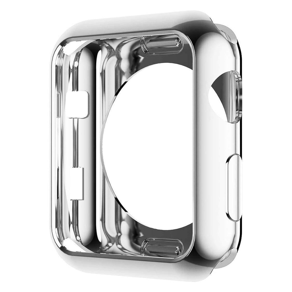 HANKN Compatible with Apple Watch Series 3 2 1 Case 38mm, Soft TPU Plated Shiny Cover Iwatch Bumper [No Front Screen Protector] (Silver, 38mm) Silver 38 mm