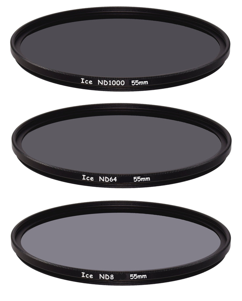 ICE 55mm Slim ND Filter Set ND1000 ND64 ND8 Neutral Density 10, 6, 3 Stop Optical Glass 55