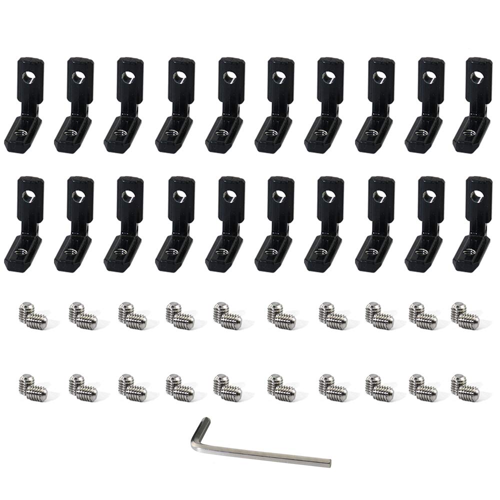 Boeray 20pcs Black T Slot L-Shape Interior Inside Corner Connector Joint Bracket with Screws and Wrench Tool for 2020 Series Aluminum Extrusion Profile Slot 6mm