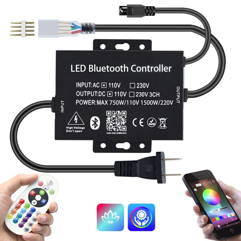 [AUSTRALIA] - 110VAC LED High-Voltage Bluetooth 750W RGB Controller with 25 Keys Wireless IR Remote for AC110V 164Ft Waterproof LED Strip Lights Work with iOS & Android Music Time Control System 