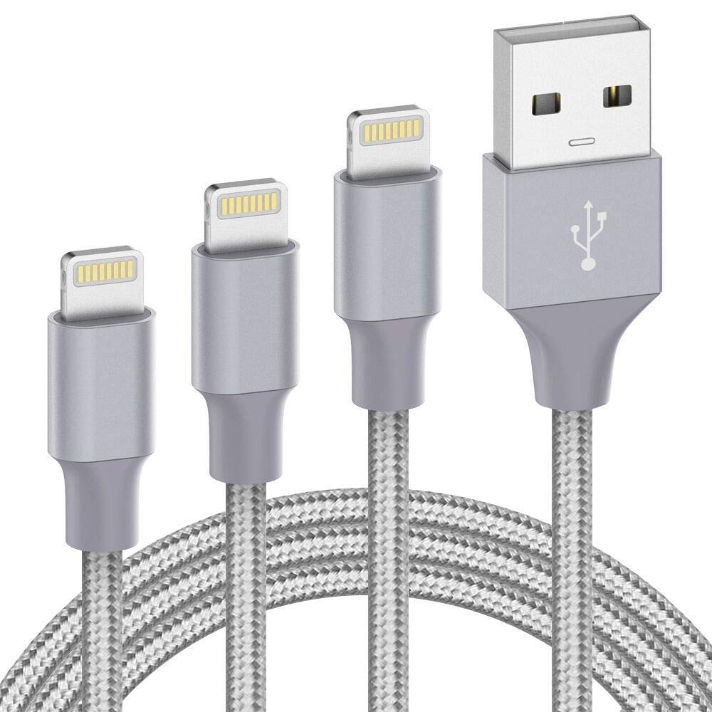 Lightning Cable MFi Certified - iPhone Charger 3Pack 6ft Durable Lightning to USB A Charging Cable Cord Compatible with iPhone 12 SE 2020 11 Xs Max XR X 8 7 6S 6 Plus 5S iPad Pro iPod Airpods - Grey