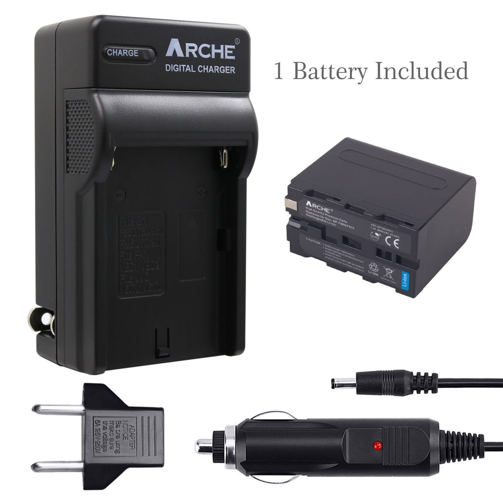 ARCHE NP-F970 NP F975 F960 F950 Battery <1 Pack> and Rapid Charger Set for [Sony DCM-M1 MVC-CD1000 HDR-FX1 DCR-VX2100E DSR-PD190P NEX-FS700RH HXR-NX3 HVL-LBPB and More Camcorder]
