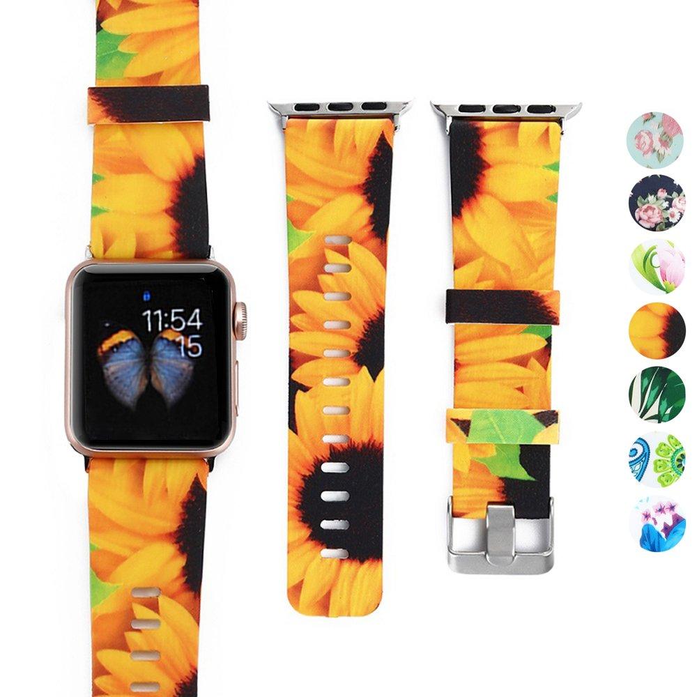 DEALELE Bands Compatible with iWatch 38mm 42mm 40mm 44mm, Colorful Printing Pattern Silicone Replacement Strap for Apple Watch Series 5/4 / 3 Women Men (Sunflower, 42mm/44mm) Sunflower