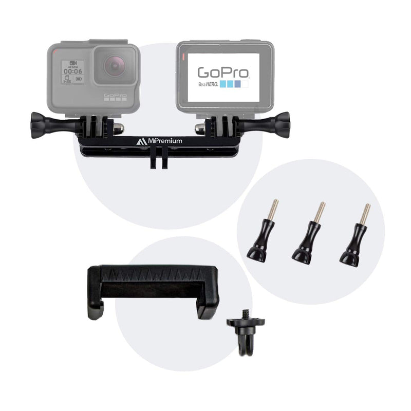 Dual Twin Mount Adapter Accessories with Tripod Mount Adapter Thumbscrews and Phone Clip for GoPro Hero 10 9 8 7 6 5 4 3 3+ 2 1 Session Black Silver Double Mounting Accessory Kit for Action Cameras Dual Mount Kit