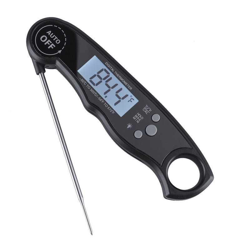 Meat Thermometer, AIBIS Ultra Fast Instant Read Thermometer with Collapsible Probe and Magnet Waterproof Kitchen Cooking Thermometer for Outdoor BBQ Fork Grill Smoker Fry Food, Black