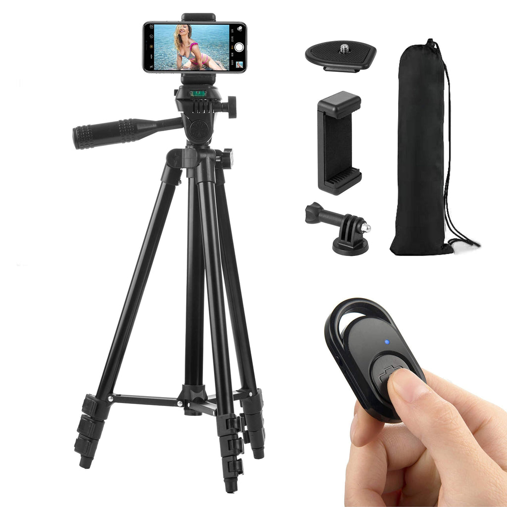 Polarduck Phone Tripod, Tripod for iPhone 51 Inch 130cm Lightweight Tripod Stand for iPhone/Samsung/Huawei Cell Phone, Camera and Gopro with Bluetooth Remote Control, Phone Holder and Gopro Mount