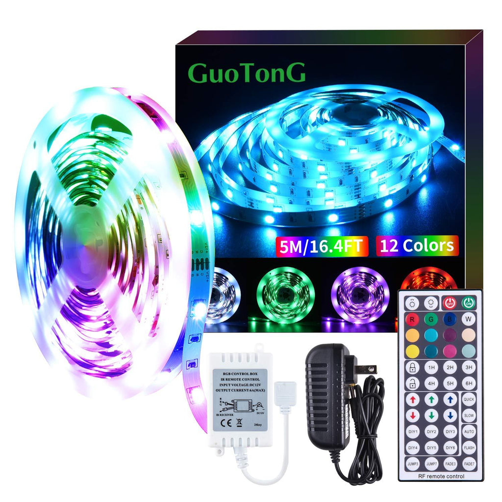 [AUSTRALIA] - GUOTONG 16.4ft LEDs Strip Light with 44 Keys RF Remote Controller and 12V Power Dimmable Indoor 5050 Color Changing RGB Tape Lights Ideal for Home, Bedroom, Kitchen 