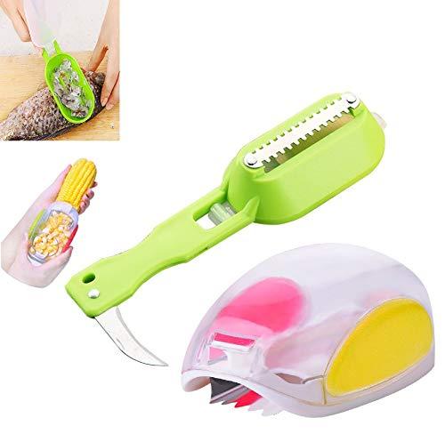 Rainbow - Ye Creative Corn Planter, Corn thresher, Corn Husk, with Stainless Steel Blades and Hand Protector Cooking Tools (1pcs) + Fish Scraper, Scale Remover (1pcs).