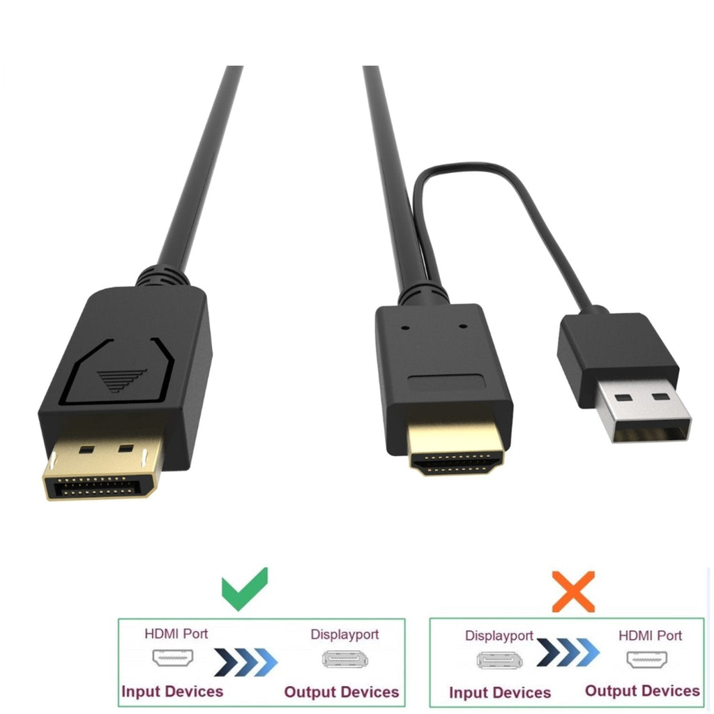 CABLEDECONN HDMI to DisplayPort Cable, HDMI Male 3840x2160 UHD 4K to DisplayPort Male with USB Converter Cable for Laptop Desktop Monitors (2m)