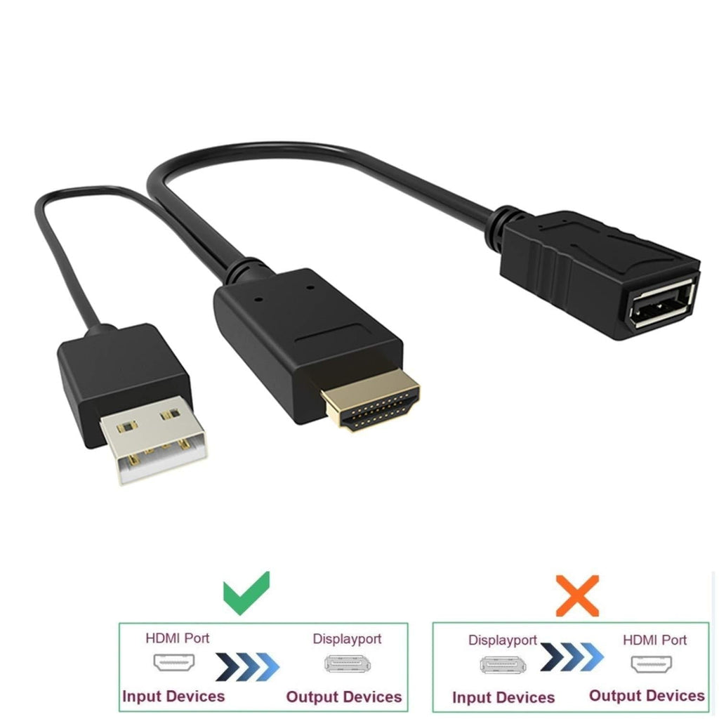 HDMI to DisplayPort DP Cable,CableDeconn HDMI Male 3840x2160 UHD 4K to DisplayPort Female with Micro USB Female Converter 15cm Cable for Laptop Desktop Monitors 0.15M hdmi male to dp female