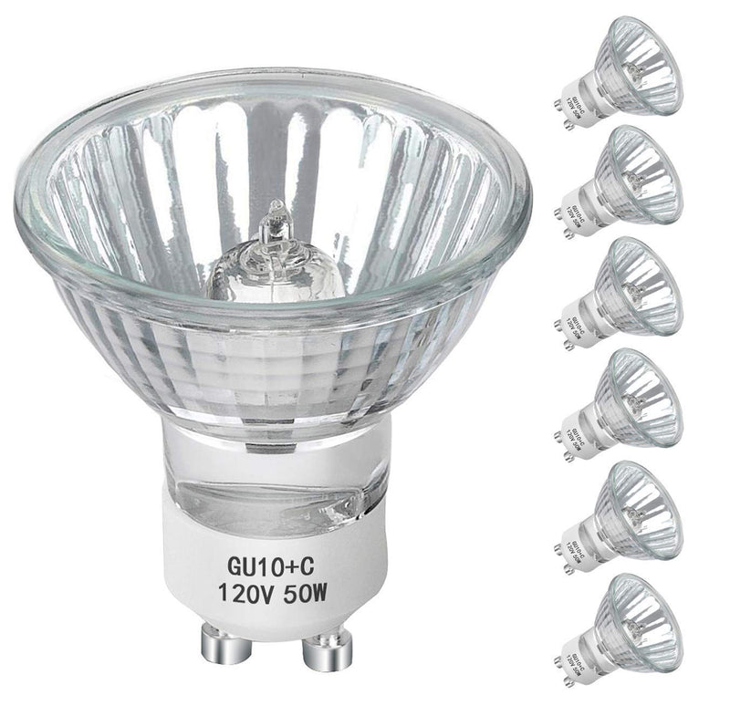GU10 Bulb, 6 Pack Halogen GU10 120V 50W, Dimmable, MR16 GU10 Light Bulb with Long Lasting Lifespan, gu10+c 120v 50w for Track&Recessed Lighting, Gu10 Base Bulb, W50MR16/FL/GU10