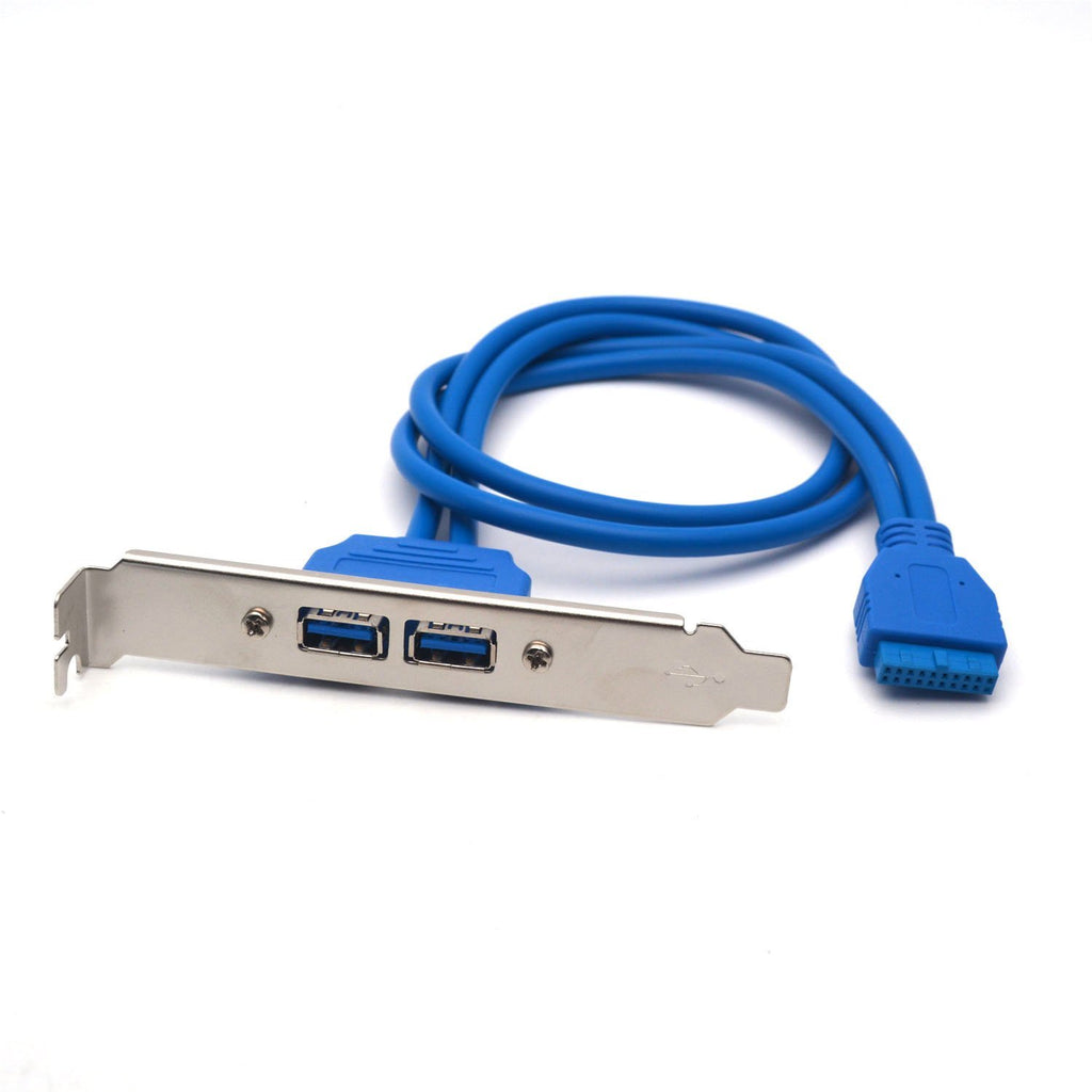 Antrader 2 Port USB3.0 Hub 20Pin Header to Female Adapter Desktop Computer Rear Panel Motherboard Extension Bracket Cable 50CM