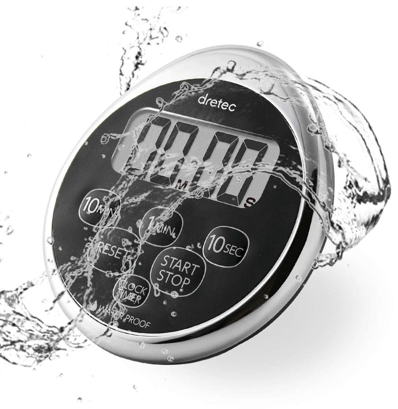 dretec Digital Timer Water Proof Shower Magnetic Backing Silver Black Officially Tested in Japan (1starter Lithium Battery Included) Waterproof timer Silver&black