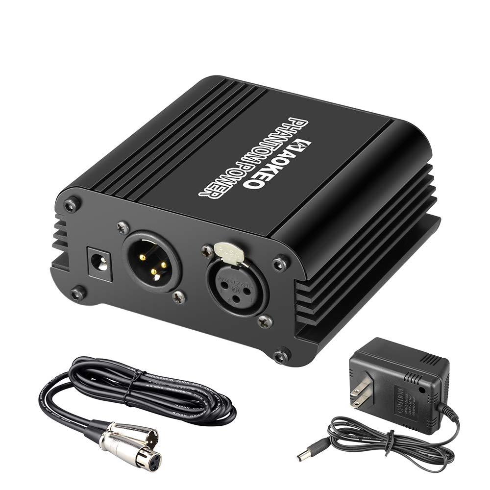 [AUSTRALIA] - Aokeo 1-Channel 48V Phantom Power Supply with Adapter, Bonus+XLR 3 Pin Microphone Cable for Any Condenser Microphone Music Recording Equipment 