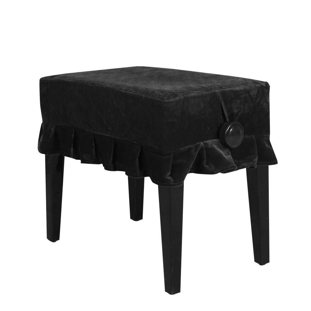 Piano Seat Cover, Lace Decorated Thickened Gold Velvet Piano Single Seat Bench Dust Proof Cover 21.7 13.8 inch(Black)