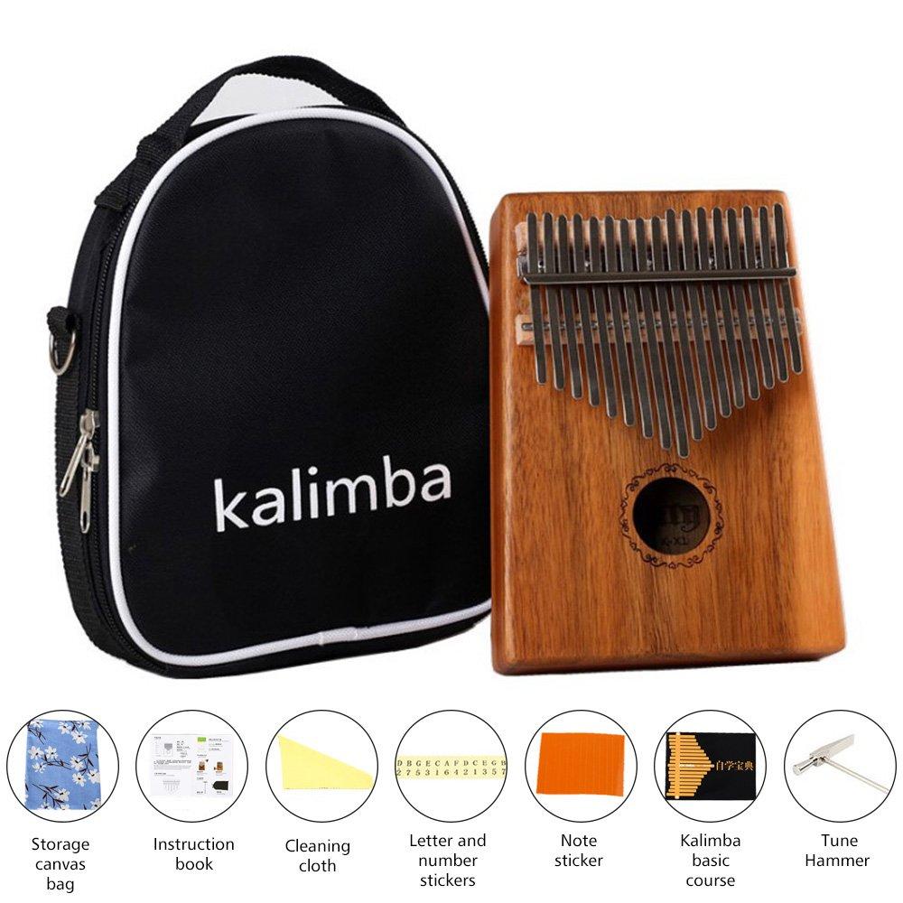 Kalimba 17 Key Thumb Piano, Portable Thumb Piano Mbira Sanza Mahogany Body Ore Metal Tines with Carrying Bag and Study Guide, Suitable for Music Lovers Beginners (Acacia) Acacia