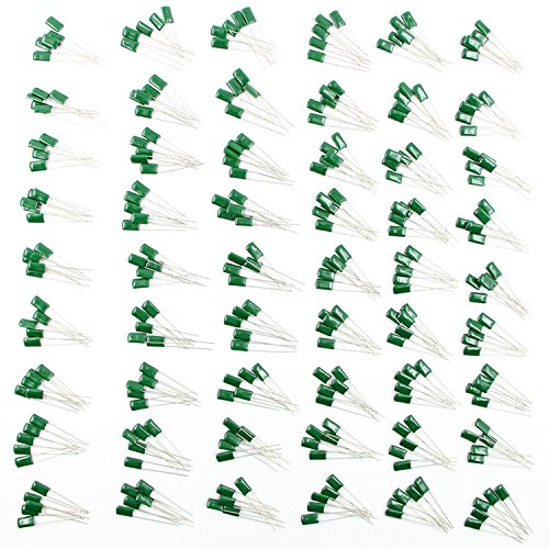 Moonlight 270 pcs 54 Values Film Capacitor Set 220PF - 0.22UF Assorted Capacitor Kit 100-1000V Polyester Capacitor Pack 54 Values x 5pcs for Radio/TV/DC/Various Electronic Equipments