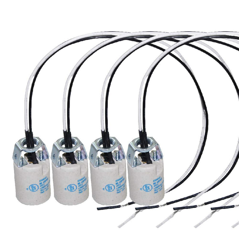 E12 Socket,Ceramic Candelabra Socket E12 Bulb Lamp Holder,Light Socket with Wire Lead for E12 Incandescent LED Light Bulb (4-Pack) 4 Count (Pack of 1)