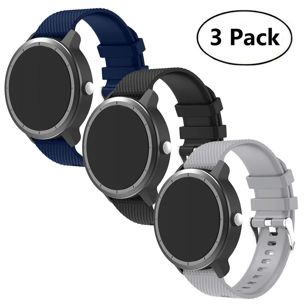 Anrir Vivoactive 3 Watch Band, 20mm Silicone Bands for Garmin Vivoactive 3/Forerunner 645 Music/Samsung Galaxy 42mm/Galaxy Watch 3 41mm/Galaxy Watch Active 2 40mm/44mm-3Pack Black+Grey+Midnight Blue