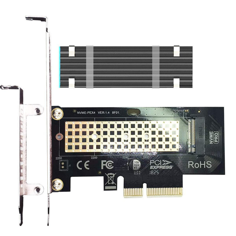 GLOTRENDS M.2 PCIe NVMe 4.0/3.0 Adapter with 0.12 Inch Thick M.2 Heatsink for M.2 PCIe SSD (NVMe and AHCI), PCI-E GEN4 Full Speed, Desktop PC Installation (PA09-HS)