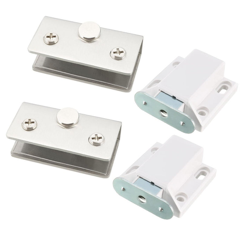 uxcell 8-10mm Glass Door Magnetic Touch Catch Latch Closure Plastic White with Clamp 2 Set
