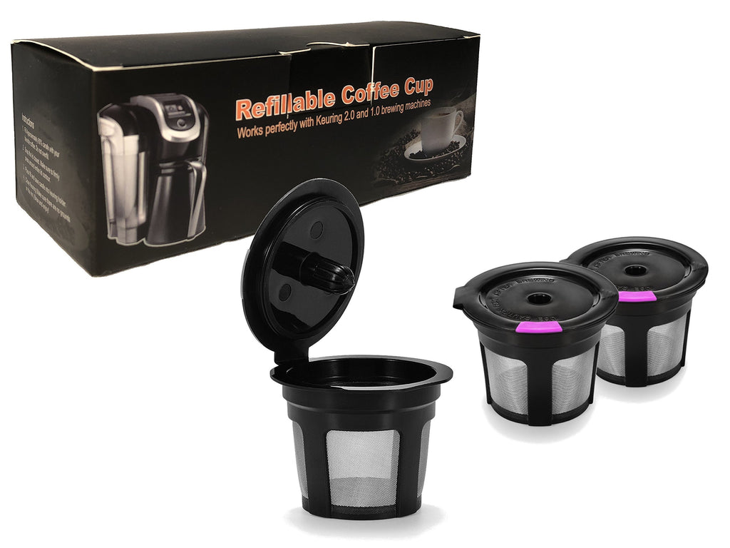 Reusable K Cups 3 Pack Black & Purple For Keurig 2.0 & 1.0 Brewers Universal Fit For Refillable Single Cup Coffee Filters - Eco Friendly Stainless Steel Mesh Filter BPA Free by A&N Direct