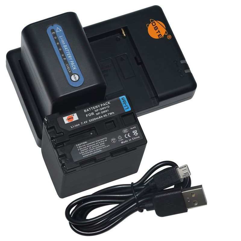 DSTE Replacement for 2X NP-QM91D Battery + Rapid Dual Battery Charger with Micro USB Cable Compatible Sony CCD-TRV328 338 DCR-DVD300 301 DCR-HC14 DCR-PC105 330E as NP-FM50 NP-QM71 NP-FM70 NP-FM90