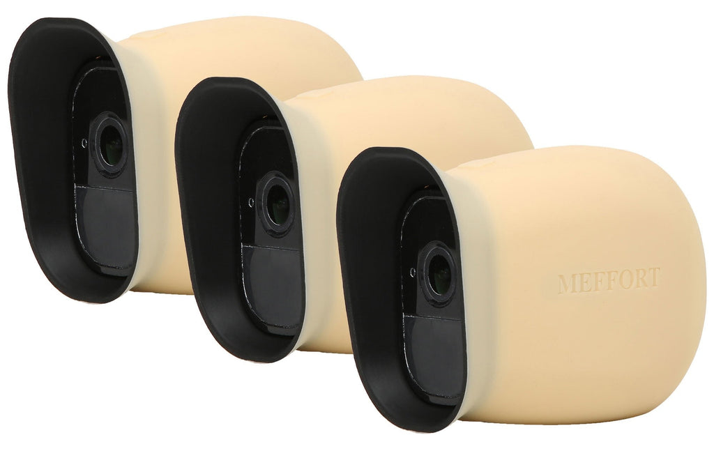 Silicone Case Skin with Dual Layer Sunshade Design, Clear (Not Fuzzy) Night Vision - Sun Glare UV Weather Protection Cover Compatible with Arlo Pro & Arlo Pro 2 Smart Security Camera, 3 Pack (Beige) 3 Count (Pack of 1) Beige