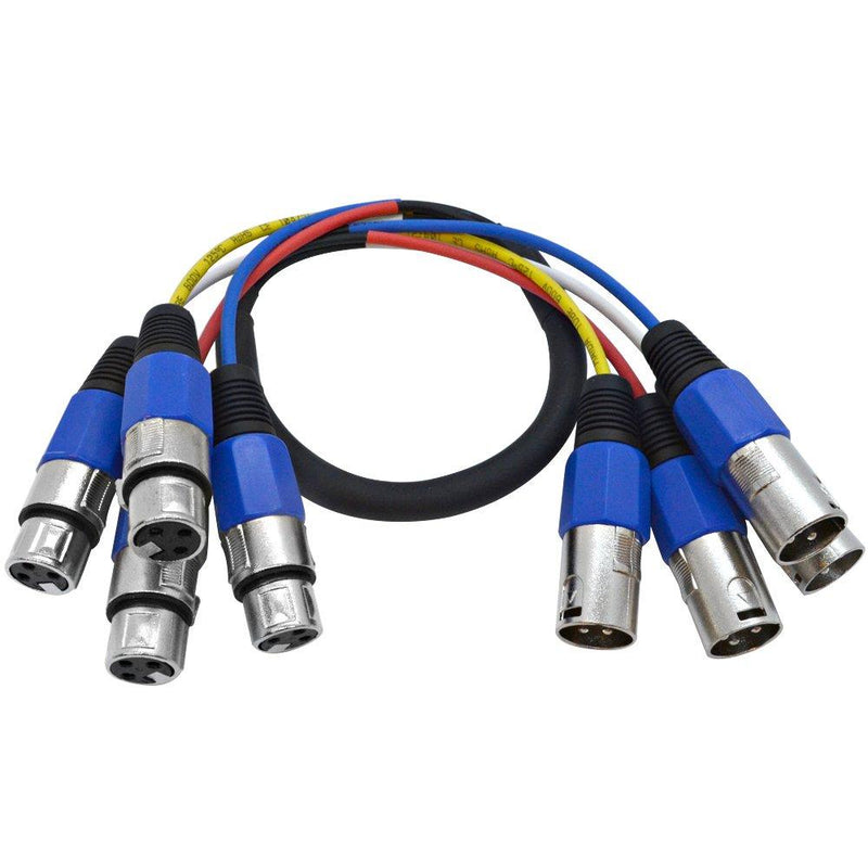 [AUSTRALIA] - Seismic Audio - SASN4B - 4 Channel 2 Foot XLR Snake Cable with Blue Cable Shell - Balanced Shielded Audio Frequency Control Patch Cable Snake 2' 