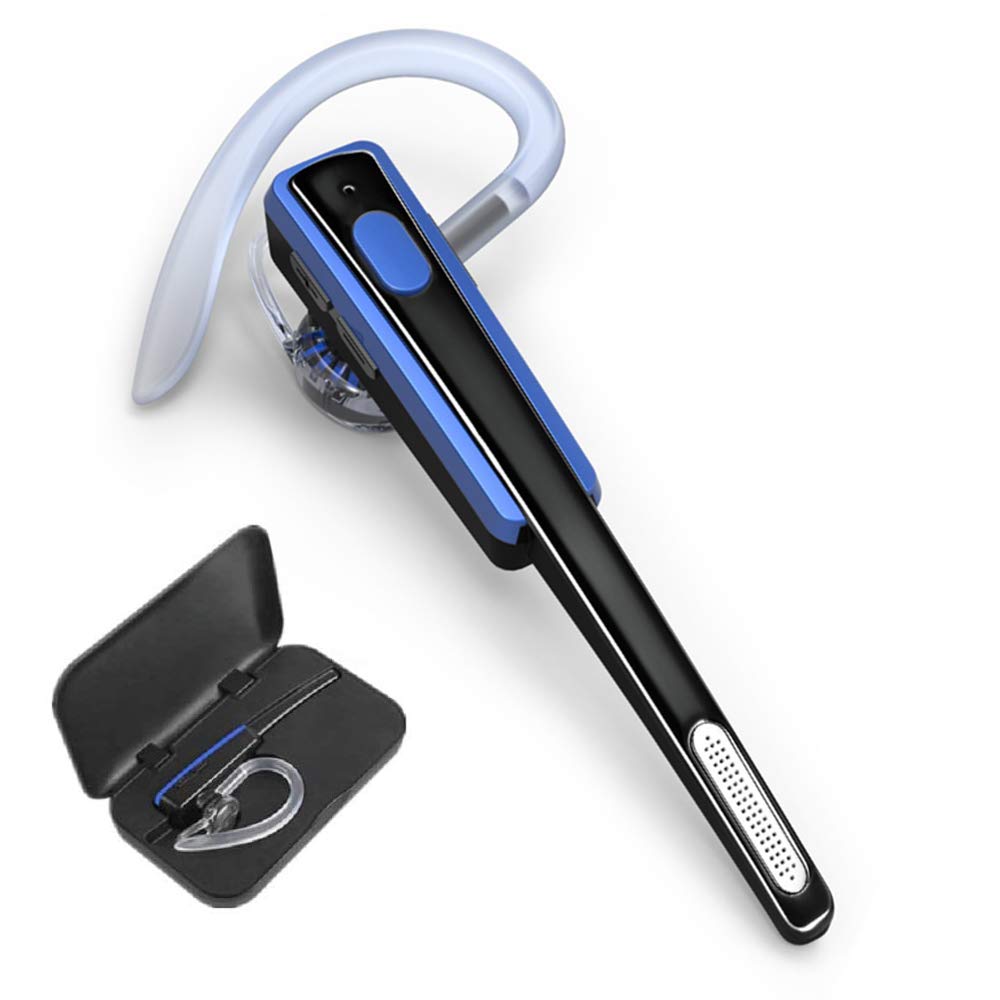 Bluetooth Headset, COMEXION Wireless Business Earpiece V4.1 Lightweight Noisy Suppression Bluetooth Earphone with Microphone for Phone/Laptop/Car（Blue+Case） Blue+Case