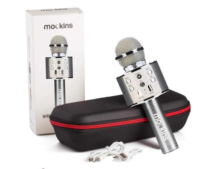 [AUSTRALIA] - mockins Wireless Bluetooth Karaoke Microphone with Built In Bluetooth Speaker All-in-One Karaoke Machine | Compatible with Android & Ios Iphone - Silver Color 
