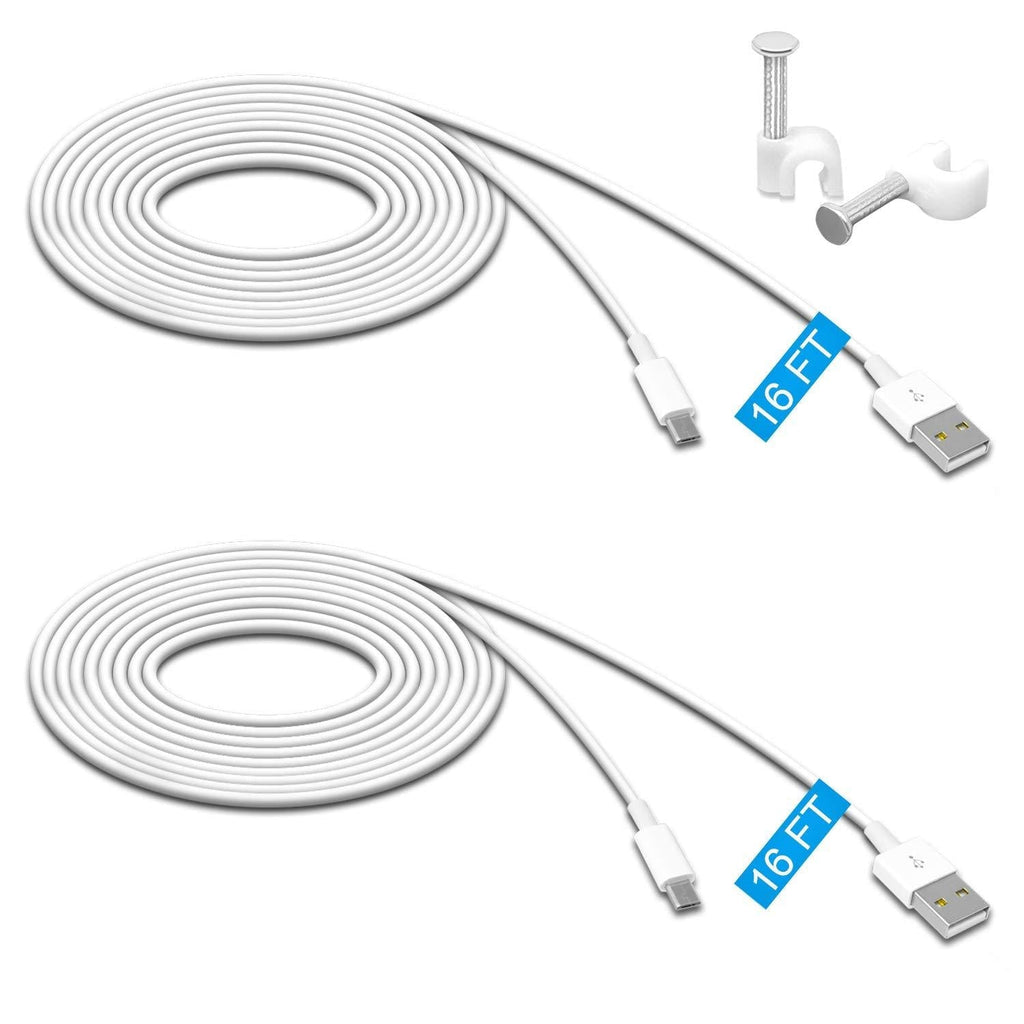 2 Pack 16.4FT Power Extension Cable for Wyze Cam Pan/WyzeCam/Wyze Cam v3/Kasa Cam/YI Dome Home Camera/Furbo Dog/Nest Cam/Oculus Go,USB to Micro USB Durable Charging and Data Sync Cord White