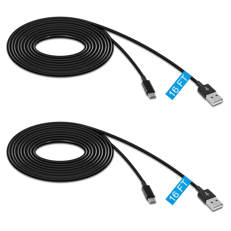 2 Pack 16.4FT Power Extension Cable for WyzeCam/ PS4/Xbox One Controllers/YI Camera/Nest Cam Indoor/Oculus Go and Security Camera, Durable Charging and Data Sync Cord Black