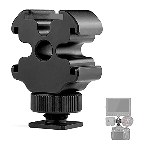 Cold Shoe Adapter with Triple Cold Shoe Mounts for Monitor Microphone Video Light, 1/4'' Screw Hole at The Bottom of Cold Shoe Extension Bracket.