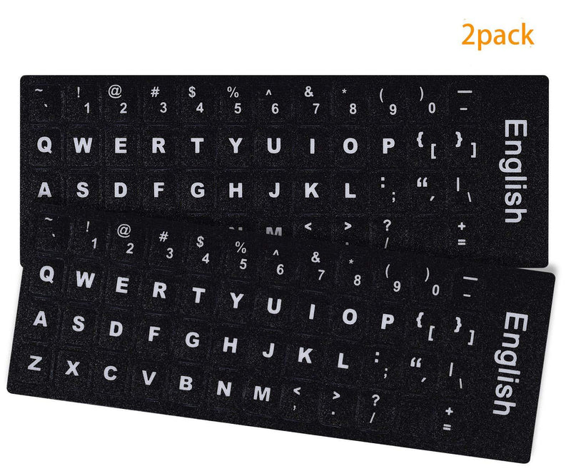English Keyboard Letter Stickers,Universal English Computer Keyboard Replacement Stickers English Keyboard Black Background with White Lettering,Non Transparent(2PCS,English)