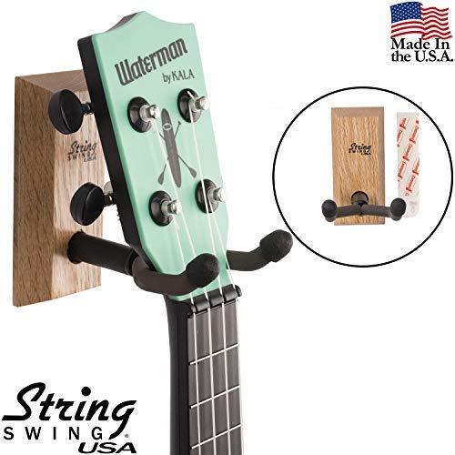 String Swing Ukulele Wall Mount Adhesive Stand for Mandolin Ukele – Concert Pineapple Soprano Tenor and Baritone Compatible – Case Alternative Kit for Home or Studio -Oak Hardwood CC62UK-O