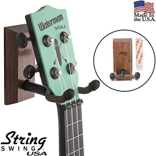 String Swing Ukulele Wall Mount Adhesive Stand for Mandolin Ukele – Concert Pineapple Soprano Tenor and Baritone Compatible – Case Alternative Kit for Home or Studio - Black Walnut Hardwood CC62UK-BW