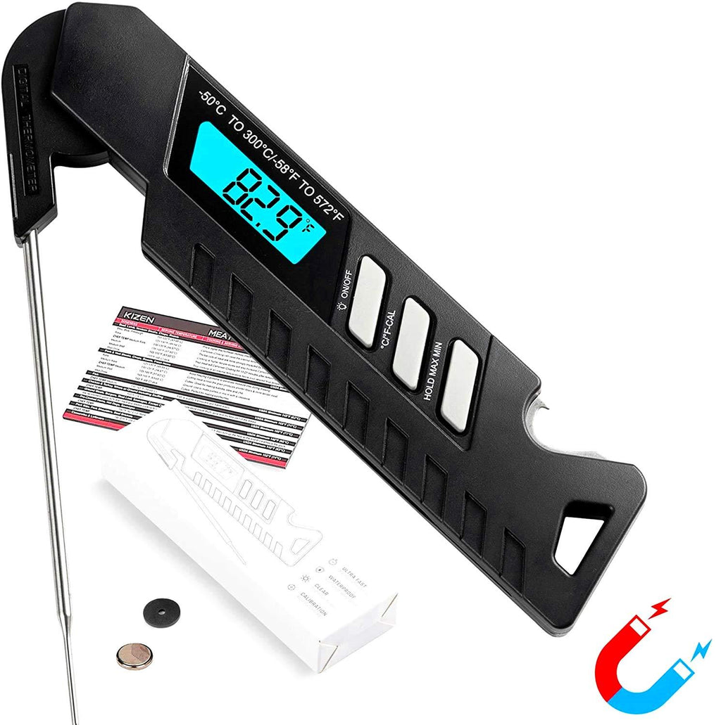 Waterproof Digital Meat Thermometer Super Fast Instant Read Thermometer BBQ Thermometer with Calibration and Backlit Function Cooking Thermometer for Food, Candy, Milk, Tea, Grill Smokers