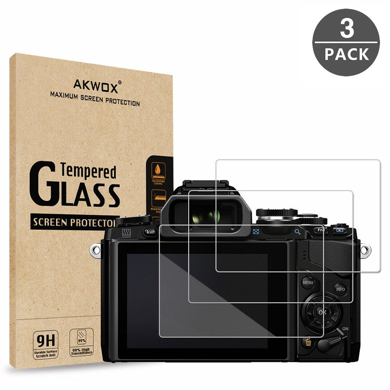 (Pack of 3) Tempered Screen Protector for Olympus OM-D E-M10 Mark III II E-M5 Mark II Pen-F E-P5 E-PL8 E-PL7 E-PL9, Akwox [0.3mm 2.5D High Definition 9H] Optical LCD Premium Glass Protective Cover