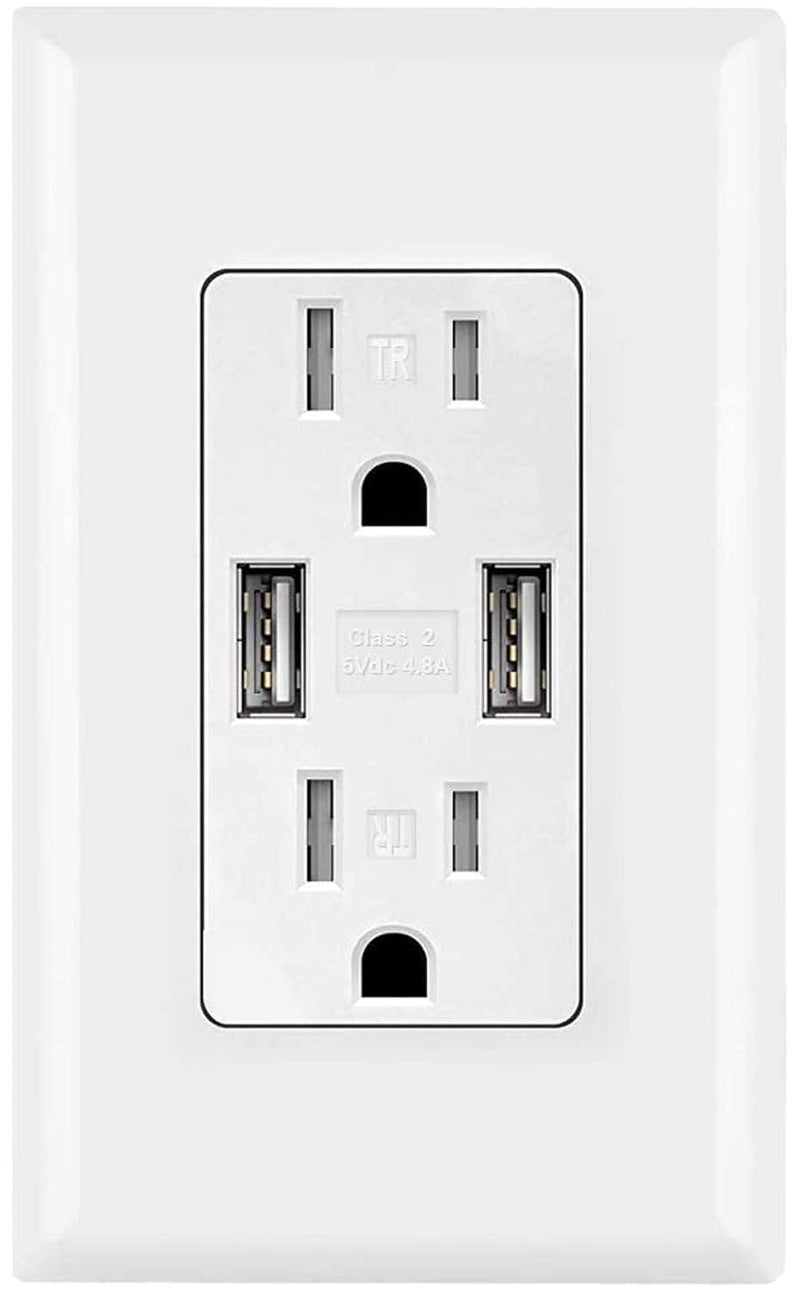 [AUSTRALIA] - USB Outlet 4.8A Wall Charger Dual High Speed Receptacle 15 Amp, Smart Fast Charging Capability, Tamper Resistant 15Amp Outlet Wall Plate Included UL Listed White MICMI C48 (4.8A USB Outlet 1pack) 4.8A USB outlet 1pack 