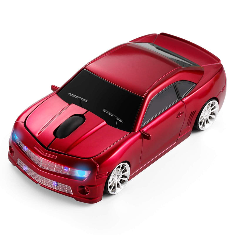 BKLNOG Wireless Car Mouse [Updated] with LED Headlights, 1600 DPI Sports Car Shaped Mouse for Mac, Computers, Red