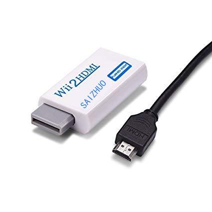 SAIZHUO Wii to HDMI Converter with 5ft High Speed HDMI Cable Wii2HDMI Adapter Output Video&Audio with 3.5mm Jack Audio, Support All Wii Display Modes 480P,480I,NTSC, Compatible with Full HD Devices