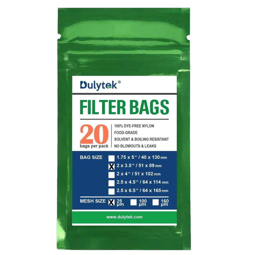 Dulytek Premium Nylon 20 Pcs Filter Bags, 25 Micron, 2" x 3.5", Double-Stitching, Zero Blowouts 25 microns