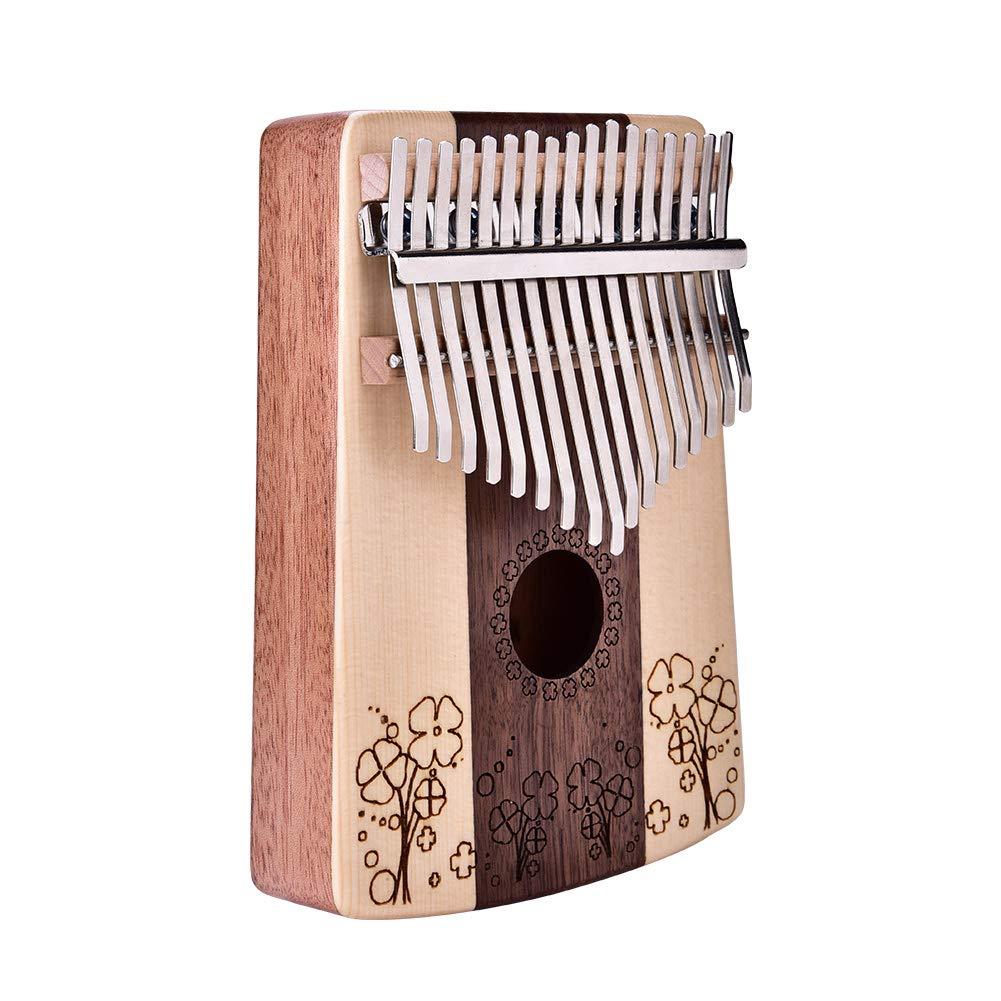 17 Key Kalimba Thumb Piano, Four-leaf Clover Pattern Finger Piano 17 Tone Musical Instrument Toy with Tuning Tool Sticker Storage Bag