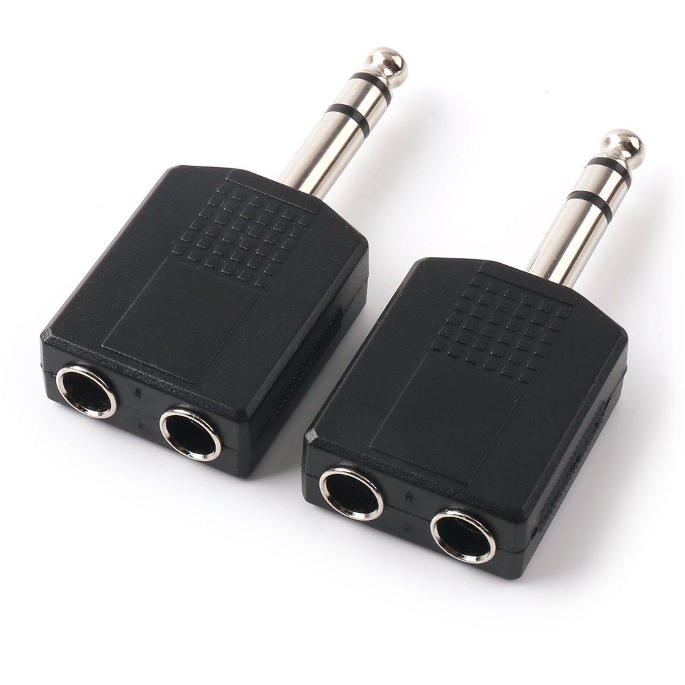 NANYI 6.35mm (1/4 Inch) Male TRS to Two 6.35mm (1/4 Inch) Female Audio Heads, 6.5mm One-Two Stereo Interconnect Audio Adapter, 2Pack (6.35mm M-2x6.35mm F-TRS) 6.35mm M-2x6.35mm F-TRS