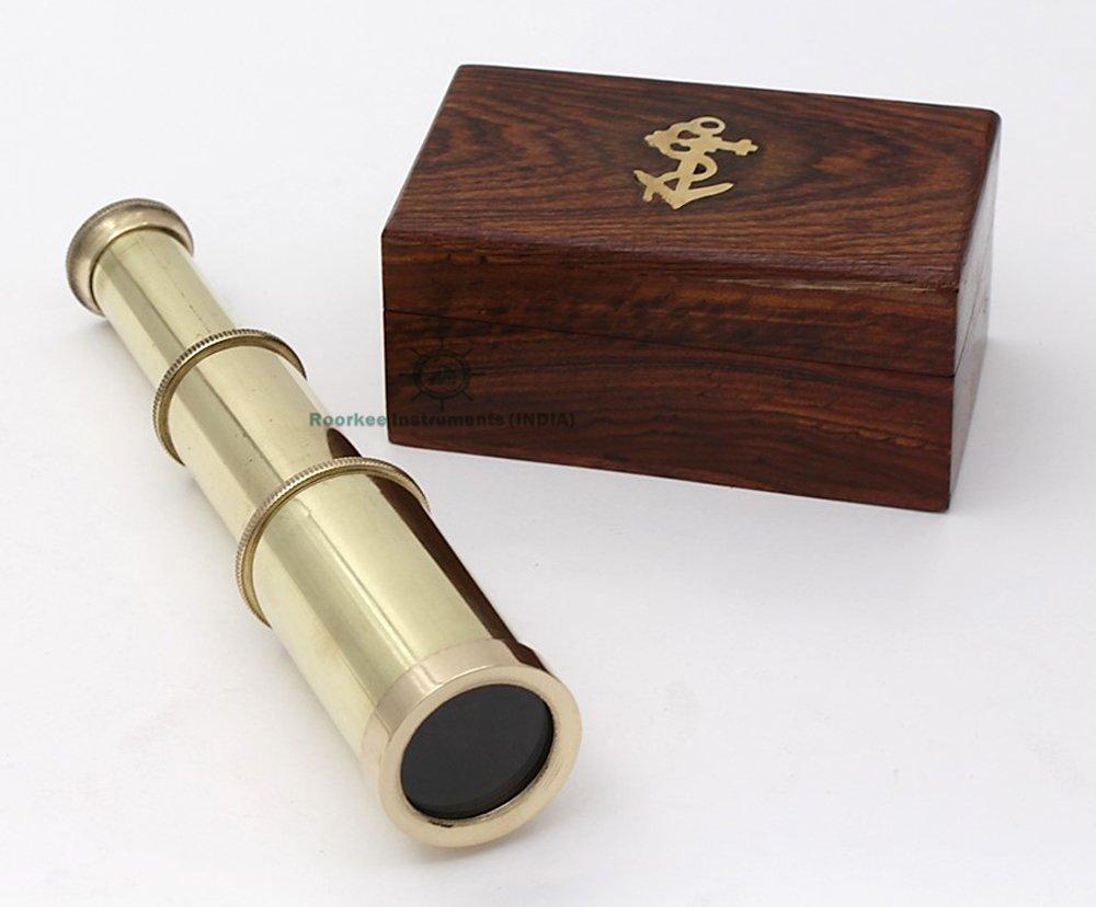 Roorkee Instruments India Brass Telescope with Box/Unique Gift/Toy Telescope for Kids