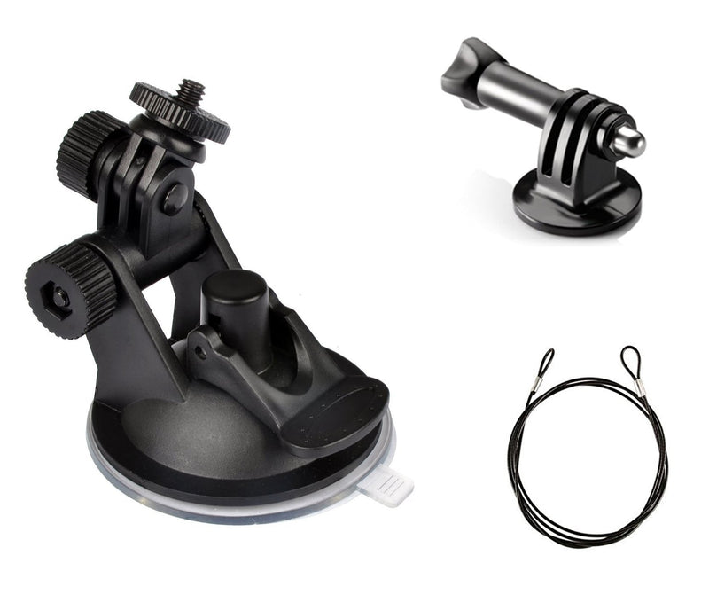 OctinPris in Car Windscreen Universal Suction Cup Mount Car for Windshield Dash Cam Camera Camcorder Mount Holder Stand 360 Rotation with 60cm Stainless Steel Tether and 1/4 Thread to Action Camera
